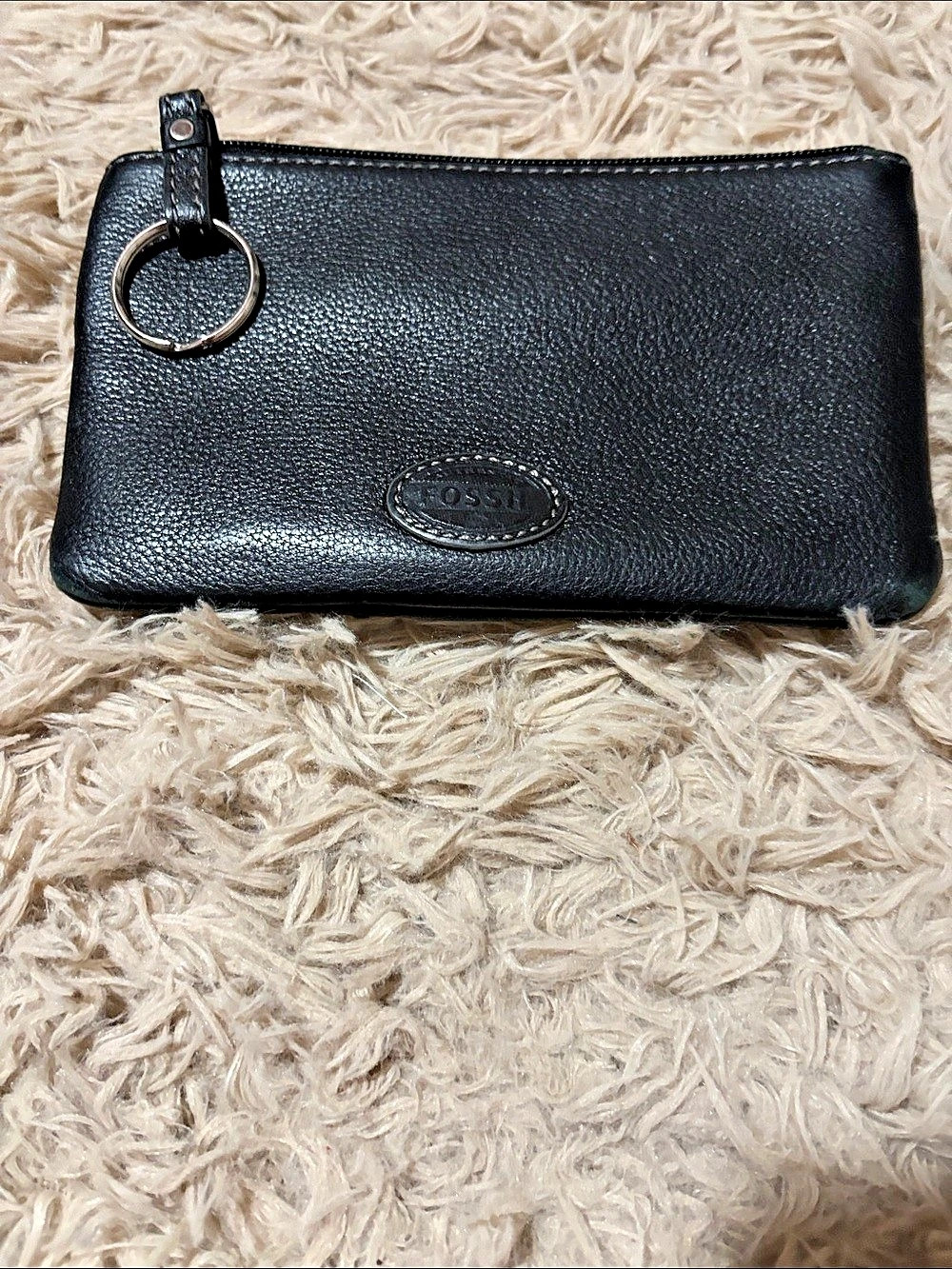 Fossil Black Leather Key Ring Wallet Coin Pouch with ID Window